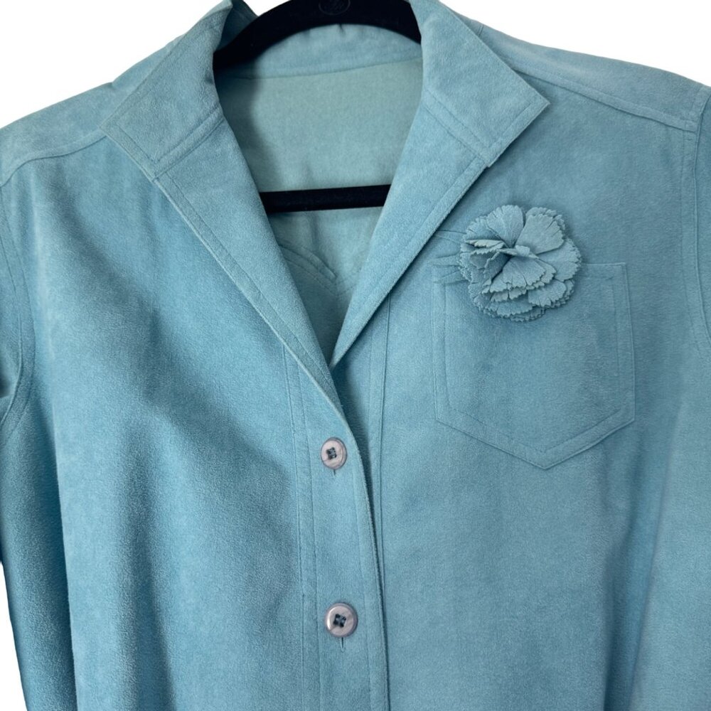 Vintage Shannon Rodgers For Jerry Silverman Teal Suede Dress Belt/Flower USA Mad - Picture 5 of 9